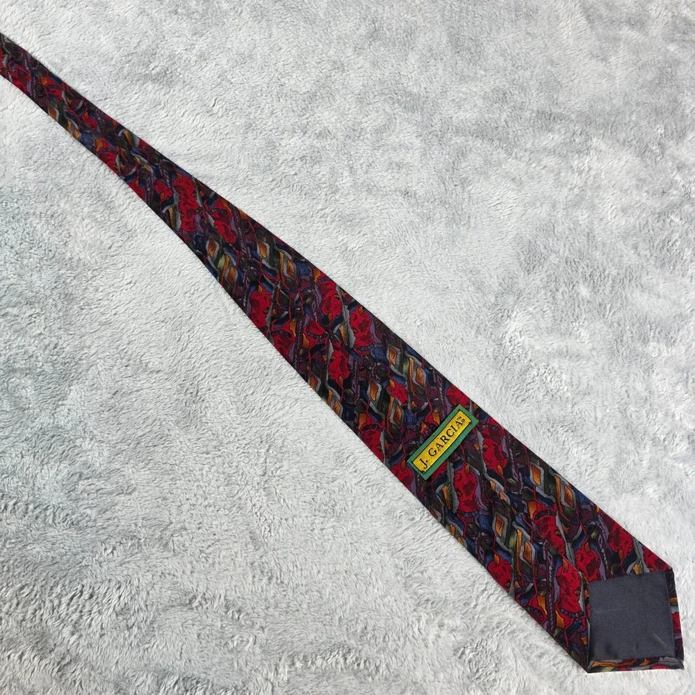 J. Garcia Mens Red Abstract Silk Tie Vintage Grateful‎ Dead Art Necktie 57